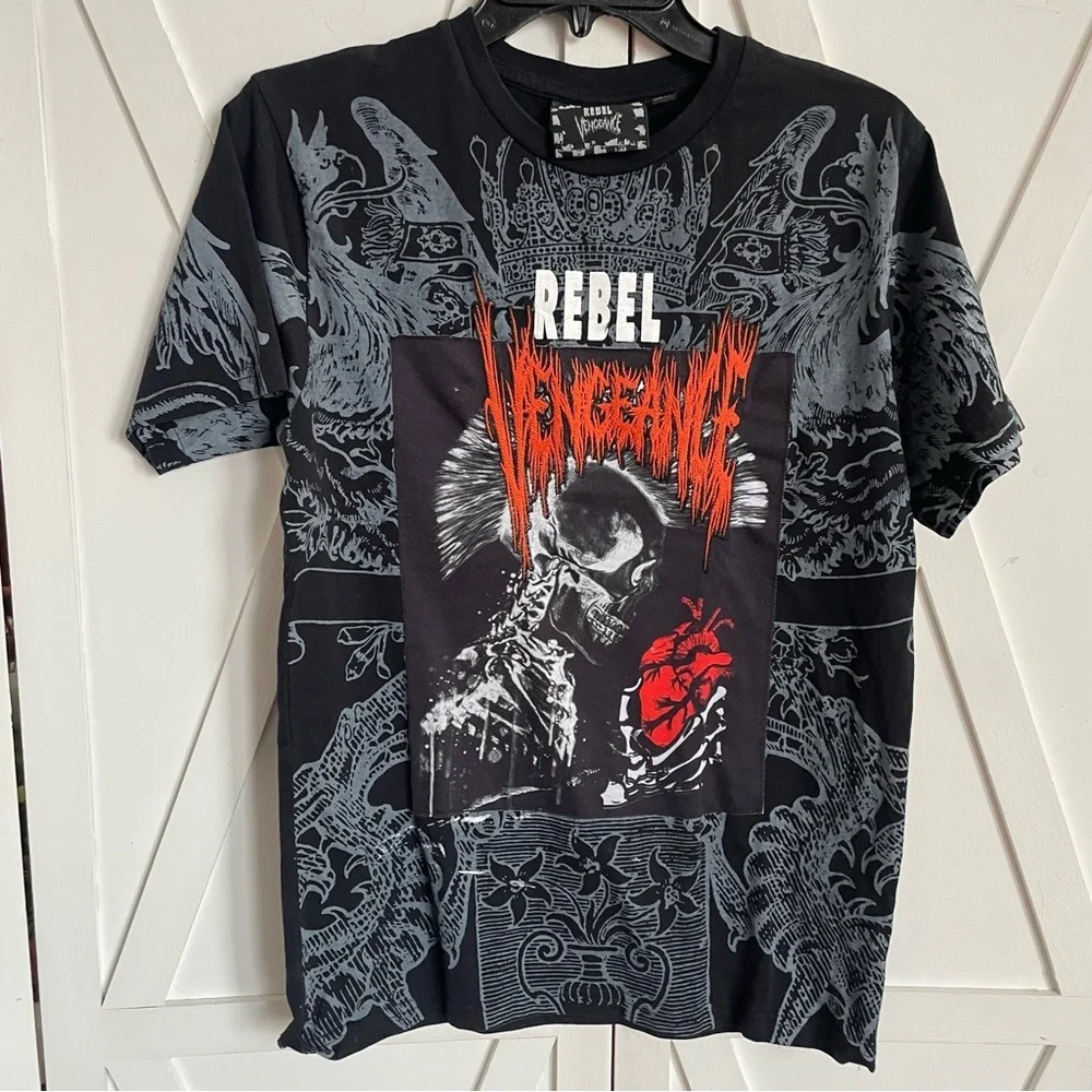 Rebel Vengeance Y2K Black Graphic‎ T-Shirt Size S